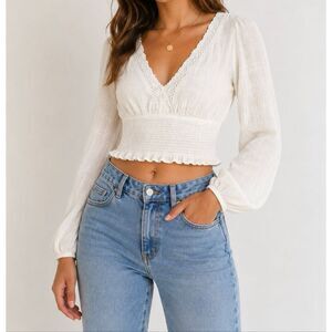 Aéropostale Cottagecore Peasant Crop Top White Lace Size Small